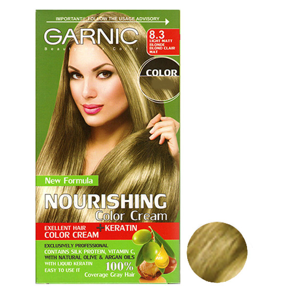 کیت رنگ مو گارنیک شماره 8.3 حجم 80 میلی لیتر رنگ بلوند زیتونی روشن