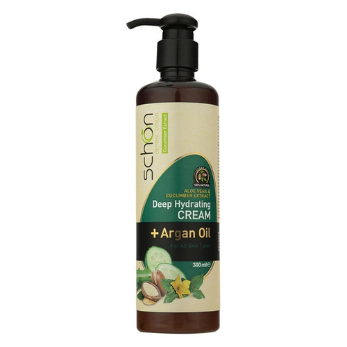 کرم مرطوبکننده شون، مدل Cucumber، مناسب انواع پوست، با عصاره خیار، حاوی روغن آرگان، مناسب استفاده برای دست و صورت، حجم 300 میلیلیتر