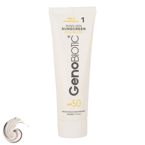 کرم ضدآفتاب بیرنگ ژنوبایوتیک SPF50 مدل 01 محافظ UVA ،UVB، مناسب پوستهای مختلط و چرب، حجم 50 میلیلیتر